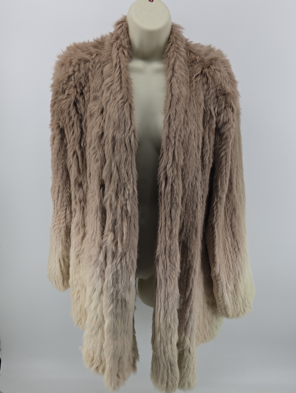 Plush Taupe-to-Cream REAL Fur Open-Front Teddy Jacket